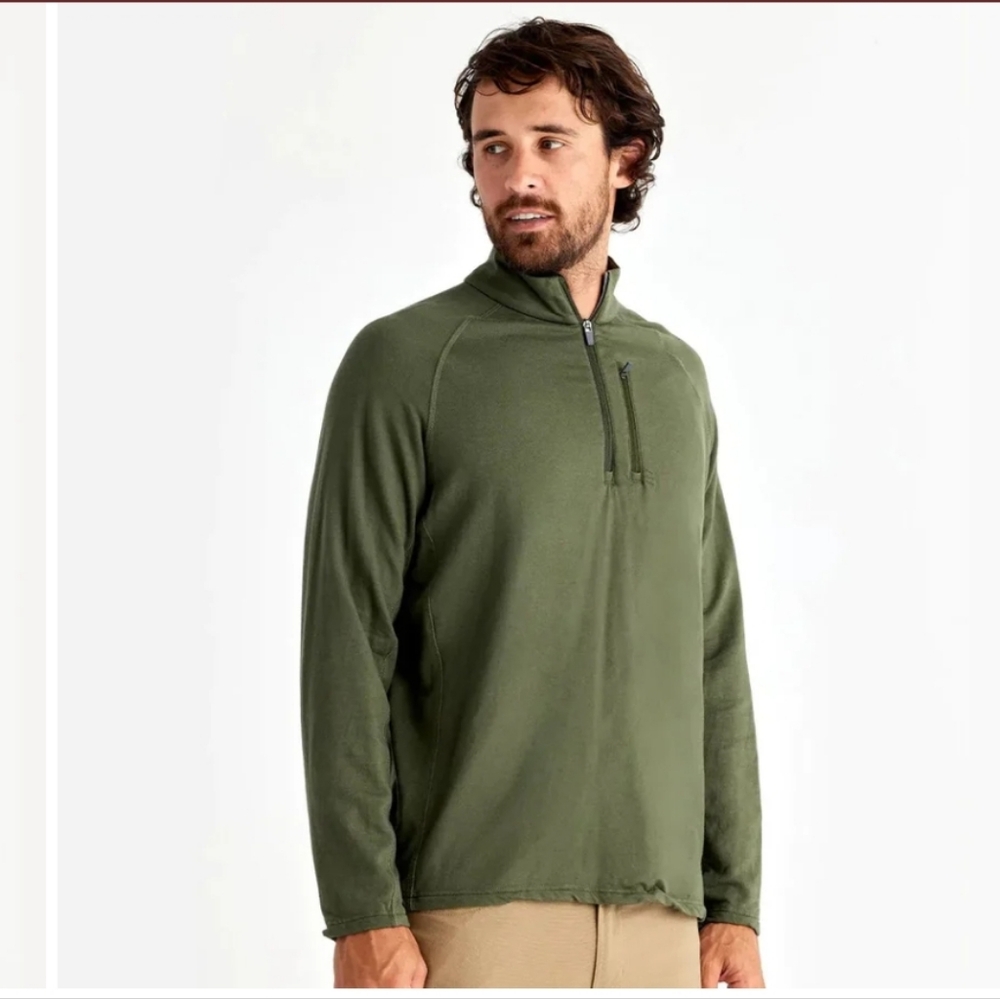 Free Fly Men's Gallatin Green Heritage Quarter-Zip Pullover Medium Fleece
